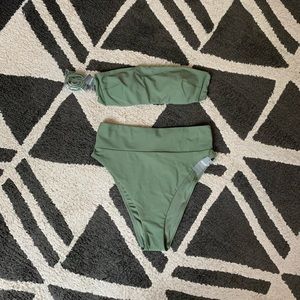 NWT Aeri Sage Green High Waisted Cheeky Swim Bikini Strapless